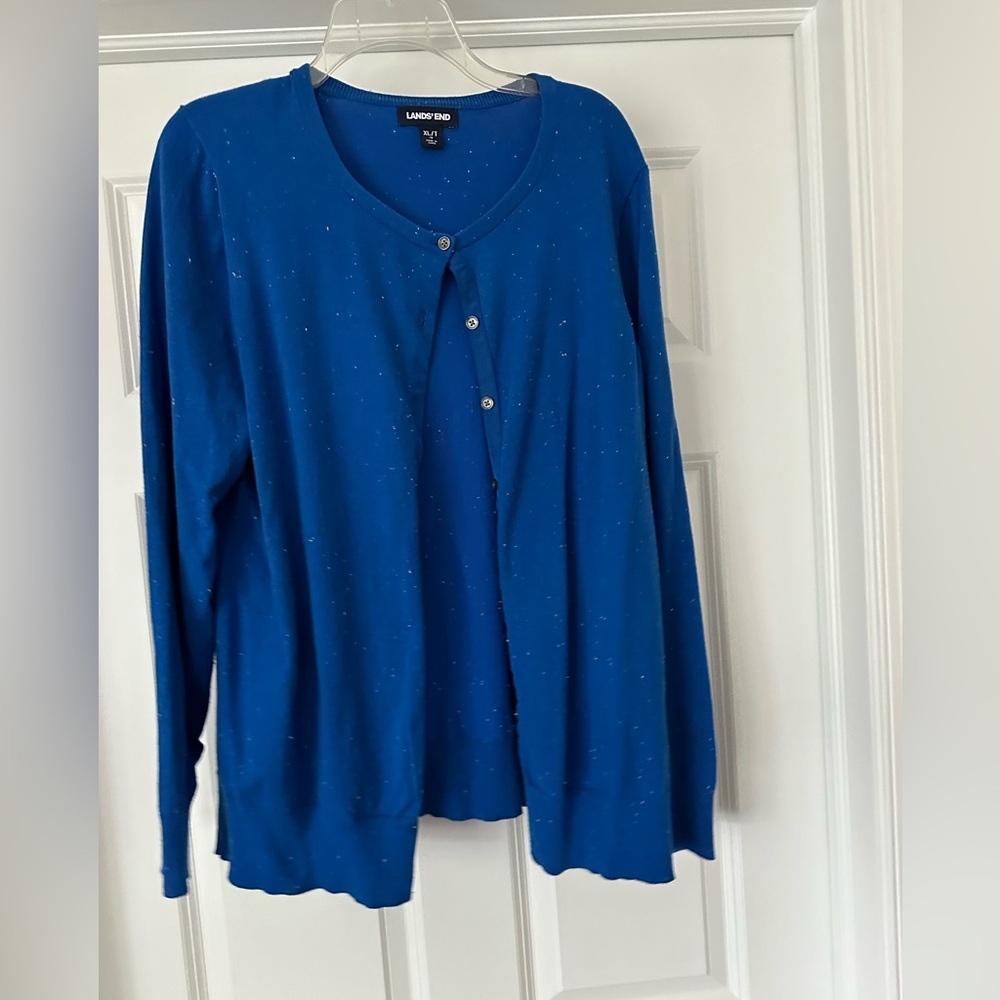 EUC Lands End cardigan. Blue marled in XL